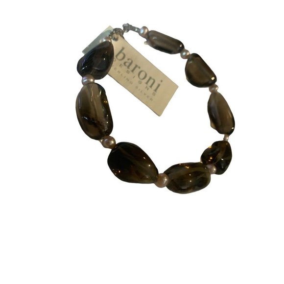 New Baroni Gray Glass Bead and Pearl Spacer 8" Bracelet - Picture 5 of 7